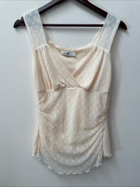 Vintage 2000s Pale Yellow Lace-Overlay V-Neck Ruched Camisole Y2K Ricki’s